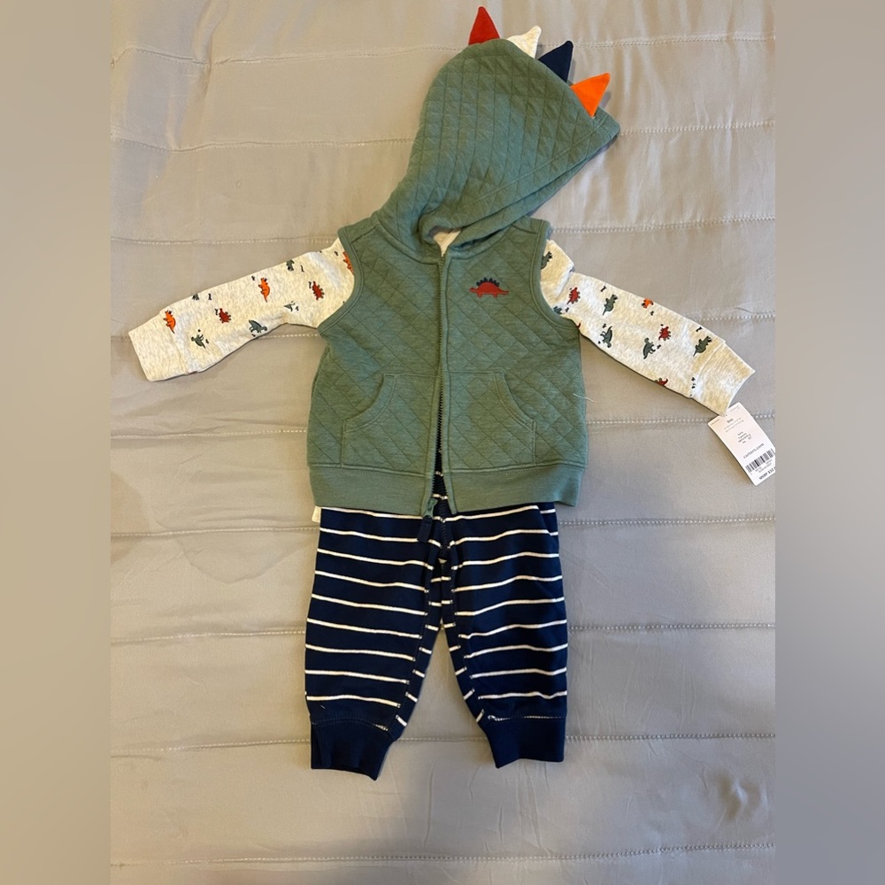 Carter's Baby Boys 3-Piece Dinosaur Little Vest Set - Green